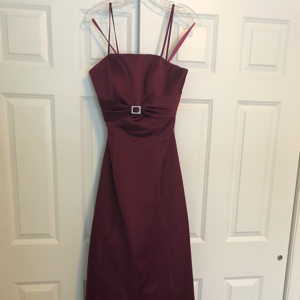 Mori Lee Floor Length Wine Colored Dress